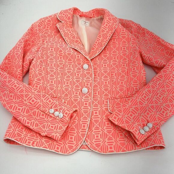 GAP Academy Blazer Neon Pink Ivory White Patterned Blazer Jacket size 2 - Picture 1 of 4